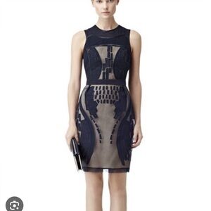 Reiss Blue Sheath Mini Dress Sleeveless Crew Neck